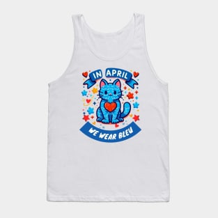 In April We Wear Blue For Autism Awareness Cute Cat Tank Top